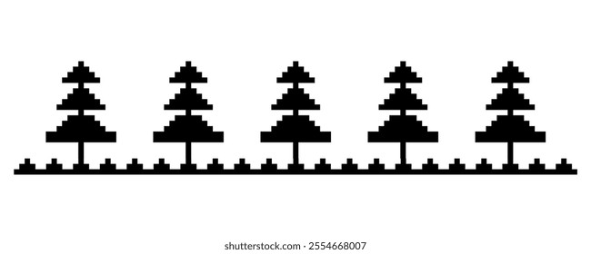 Merry christmas pixel retro tree border decoration. Winter frame. Print, decoration. Greeting 8 bit simple 