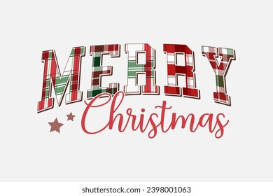 Merry Christmas Plaid Typography T shirt design Sublimation