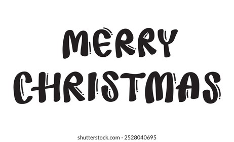 Merry Christmas playful bold font isolated on white background. Fun holiday typography element with decorative accents. Ideal for festive designs and seasonal greetings.