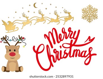 Merry Christmas Playlist Script Text Santa, Sleigh, and Deer, Festive Holiday Greeting, Elegant Typography Design, Joyful Seasonal Elements, Perfect for Cards, Decorations, and Holiday Celebration