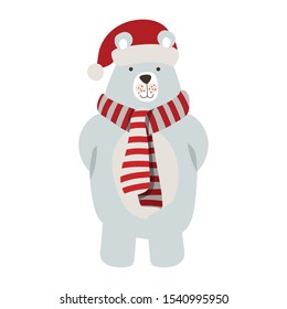 merry christmas polar bear with scarf vector illustration design