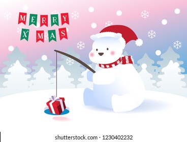 merry christmas polar bears gift illustration vector