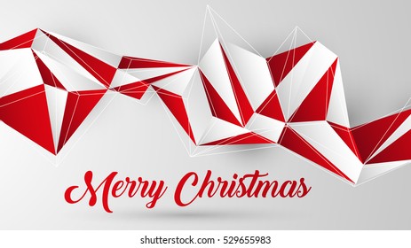 Merry Christmas polygon background. Abstract geometric celebrate backdrop with 3d effect for banner, billboard, postcard, leaflet. Vector illustration.