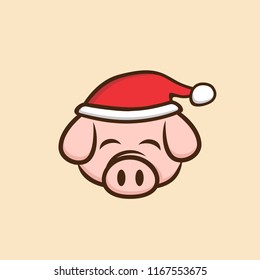 merry christmas pork bacon pig theme cartoon vector