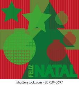 Feliz Navidad en idioma portugués. Vector de fondo geométrico moderno de navidad.