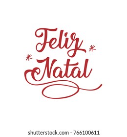 Merry Christmas in portuguese (Feliz Natal) calligraphic Lettering greeting card template