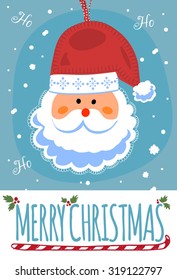 Merry Christmas post card with Santa Clause. Vector illustration.