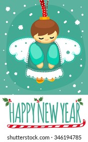 Merry Christmas post card template. Designed text. Vector illustration.