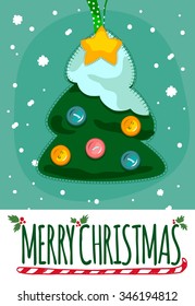 Merry Christmas post card template. Designed text. Vector illustration.
