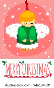Merry Christmas post card template. Designed text. Vector illustration.