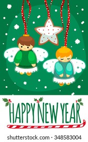 Merry Christmas post card template. Vector illustration.