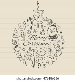 Merry Christmas post card template. Vector illustration.