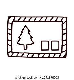 merry christmas post card with christmas tree icon over white background, line style, vector illustration