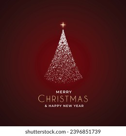 Merry Christmas Post and Greeting Card. Luxury and Minimal Christmas Post Vector Illustration with Xmas Tree and Red Background