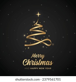 Feliz Navidad Post Luxury Premium Design. Feliz Año Nuevo con Árbol de Navidad y Estrellas de Oro