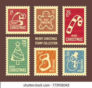 Merry Christmas Postage Stamp Collection Vector Illustration