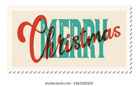 Merry Christmas Postage Stamp design. Vintage styled 70s vector illustration.

