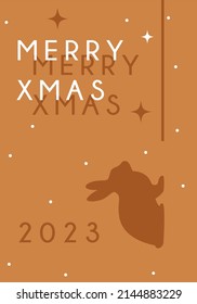 Merry Christmas postcard. 2023. Year of the rabbit. New Year banner. Chinese New Year.