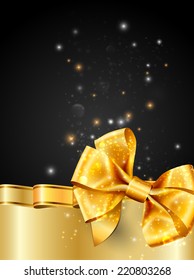 Merry christmas postcard background with gold ribbon