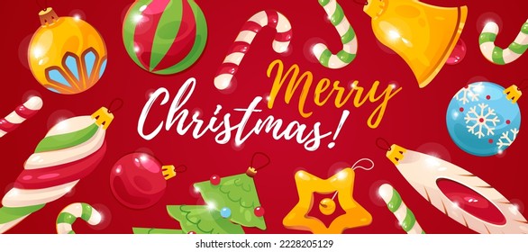 Feliz Navidad, postales, pancarta con decoraciones navideñas. Ilustración del vector

