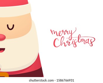 Merry Christmas postcard design with a cute Santa Claus and hand written message.
