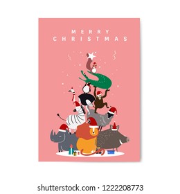 Merry Christmas postcard design vector