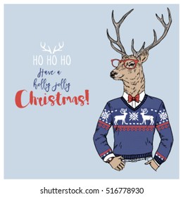  Merry Christmas postcard with dressy deer, seasonal greetings