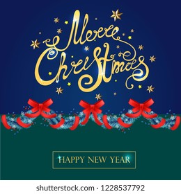 merry Christmas, postcard, garland, lettering, vector