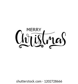 Merry Christmas postcard. Hand drawn holiday lettering. Ink illustration. Modern brush calligraphy. Isolated on white background.