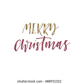 Merry Christmas postcard. Hand drawn holiday lettering.  Ink illustration. Modern brush calligraphy. Isolated on white background. 