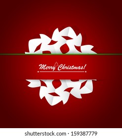 Merry Christmas postcard with origami snowflake, vector illustration.