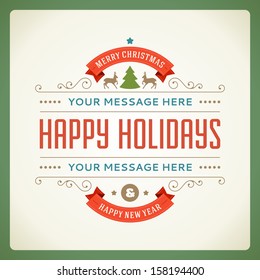 Merry Christmas postcard ornament decoration background. Vector illustration Eps 10. Happy new year message, Happy holidays wish. 