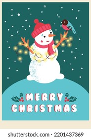 Feliz postales navideños y plantilla de afiches con nieve vectorial