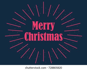 Merry Christmas postcard with rays of burst. Sunburst round. Vector illustration