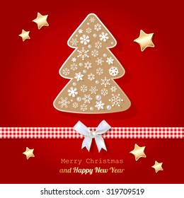 Merry Christmas postcard red brown.