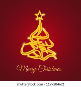 Merry Christmas postcard, scribble of abstract tree, vector made freehand design