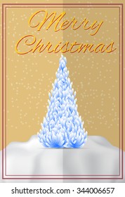 Merry Christmas postcard and snow on background