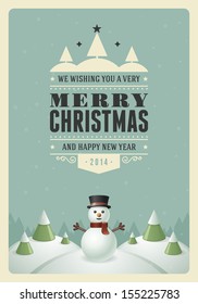 Merry Christmas postcard with snowman background. Vector illustration Eps 10.