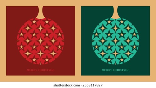 Merry Christmas postcard template with bauble design |  Invitation vector card design  | Christmas bauble Vector text Red Green Golden Background .