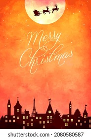 Merry christmas postcard template illustration (grunge texture )