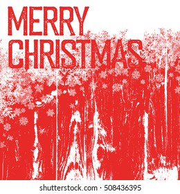 Merry christmas postcard template. Isolated up side (white background). On wooden texture with hand-drawn snowflakes