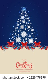 merry Christmas, postcard, Christmas tree made of snowflakes, vector