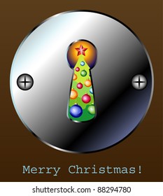 Merry christmas postcard with christmas tree for winter holidays.