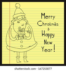 Merry christmas postcard. Vector illustration for web page backgrounds, postcards, greeting cards, invitations, pattern fills, surface textures. With Santa Claus. 