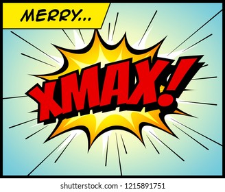 Merry Christmas postcard, in a vintage style comic book bubble sound effect  - Vector EPS10. 