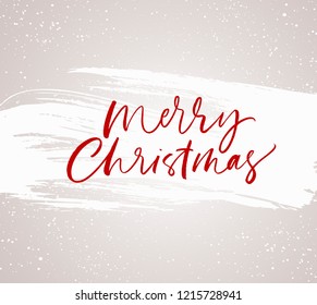 Merry Christmas postcard with white and bright snowflake background. Hand drawn holiday lettering. Ink illustration. Modern brush calligraphy. Isolated on white background.