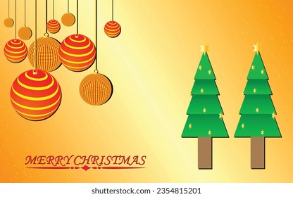Merry Christmas poster with 3d globe balls, Christmas tree and snowflakes, festival greeting card design, for Christmas day, vector art illustration