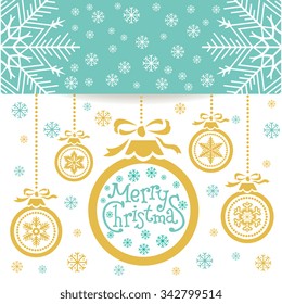Merry Christmas  poster, Christmas ball with fir branches and decoration elements. This illustration can be used as a greeting card, poster or print.