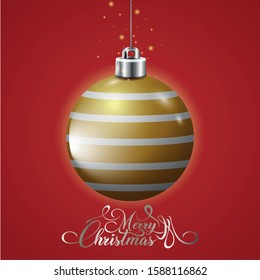 Merry christmas poster with a christmas ball - Vector