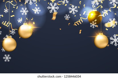 Merry Christmas Poster balloons and Happy New Year background. template winter holiday cards